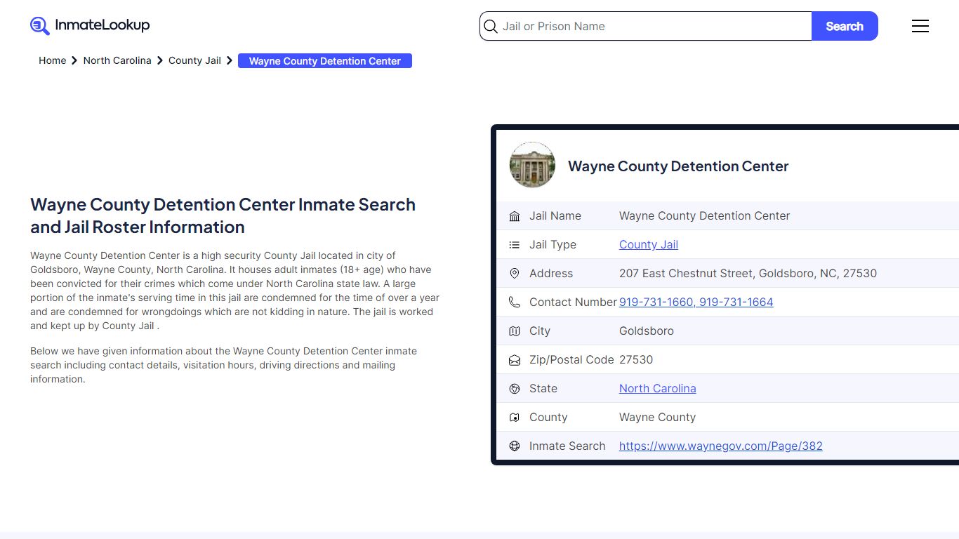 Wayne County Detention Center (NC) Inmate Search and Jail Roster ...