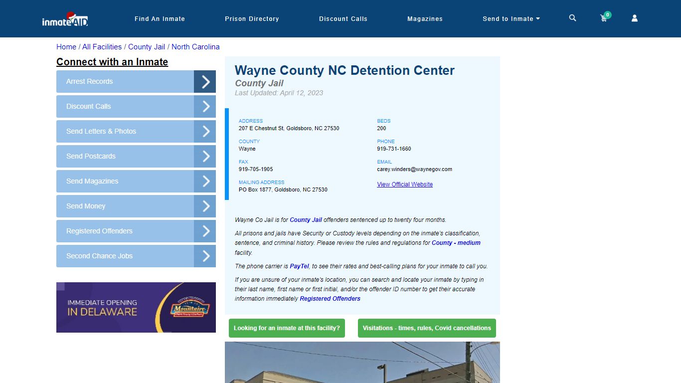 Wayne County NC Detention Center - Inmate Locator - Goldsboro, NC